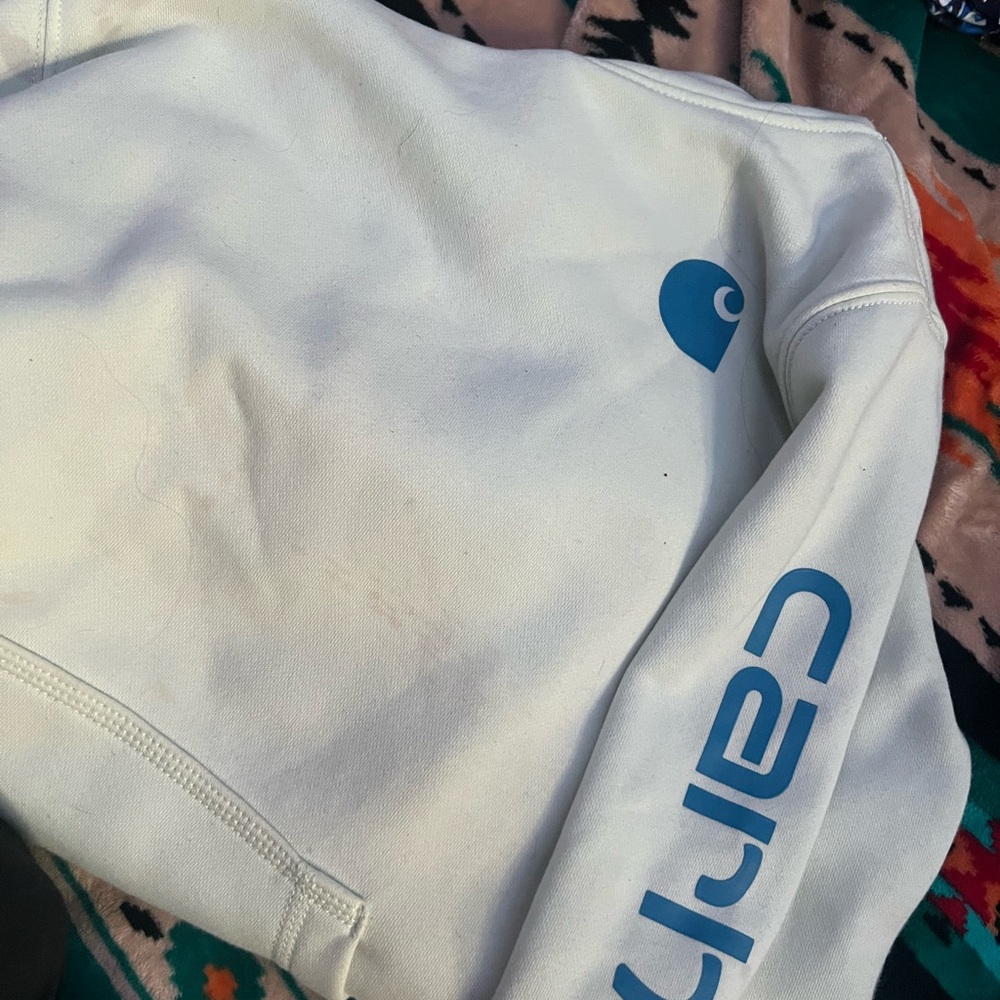 Carhartt Cream and Blue Crew Neck Sweater